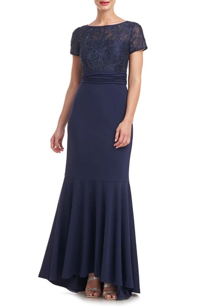 Js Collections Celia Beaded Mermaid Gown In Deep Navy