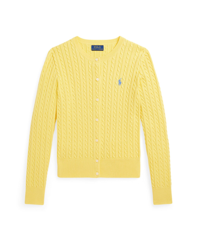Polo Ralph Lauren Kids' Big Girls Mini-cable Cotton Cardigan Sweater In Oasis Yellow W/ Dusty Blu