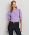 Ralph Lauren Petite Lace-trim Puff-sleeve Henley Tee In Wild Lavender
