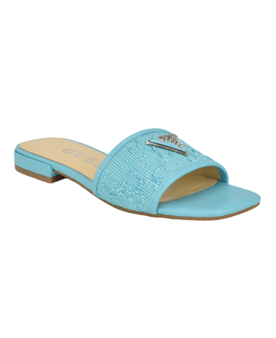 Guess Women's Tamsey One Band Square Toe Slide Flat Sandals In Light Blue
