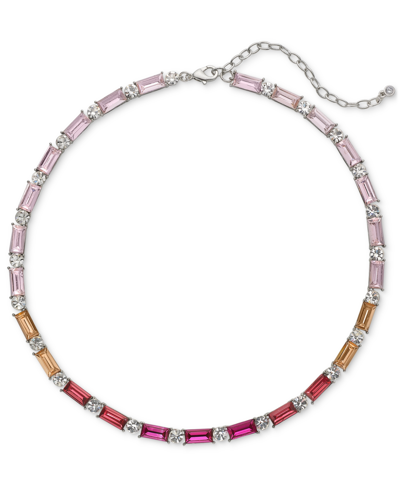 On 34th Silver-tone Round & Tonal Baguette Crystal Tennis Necklace, 16" + 3" Extender, Created For Macy's In Pink