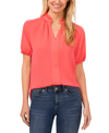 Cece Women's Short Sleeve Ruffle Neck Raglan Split Neck Blouse In Calypso Coral