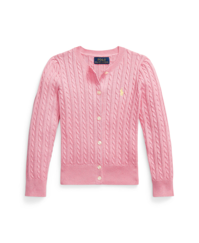 Polo Ralph Lauren Kids' Toddler And Little Girls Mini-cable Cotton Cardigan Sweater In Florida Pink With Oasis Yellow