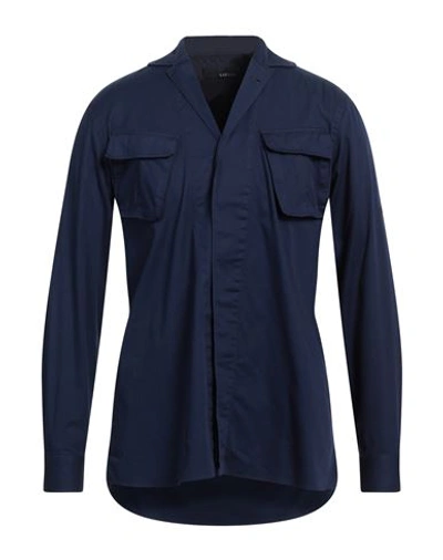 Lardini Man Shirt Navy Blue Size L Cotton, Elastane