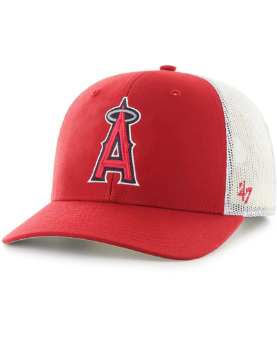 47 Brand Men's Red, White Los Angeles Angels Primary Logo Trucker Snapback Hat In Red,white