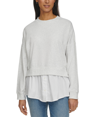Calvin Klein Jeans Est.1978 Women's Crewneck Layered-look Sweatshirt In Optic Heather