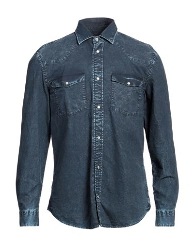 Dondup Man Denim Shirt Slate Blue Size M Cotton