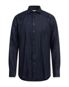 Etro Man Shirt Navy Blue Size 16 Hemp In Navy Blue