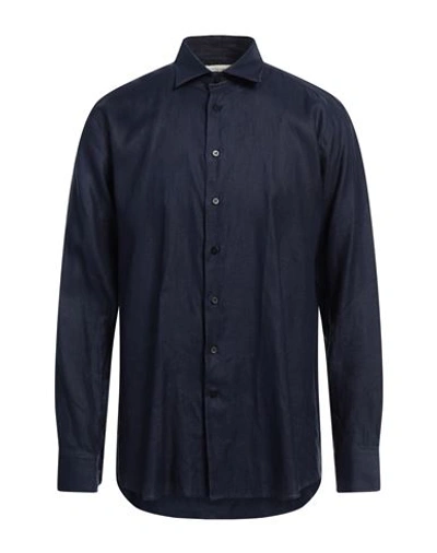 Etro Man Shirt Navy Blue Size 16 Hemp