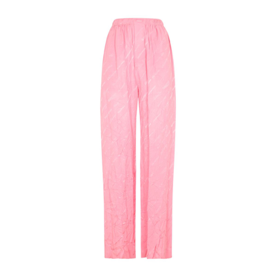 Balenciaga Logo High-rise Wide-leg Silk Pants In Pink & Purple