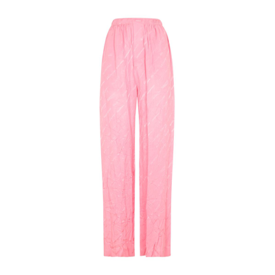 Balenciaga Logo High-rise Wide-leg Silk Pants In 1975 Champagne Be