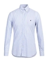 Brooksfield Man Shirt Azure Size 15 ½ Cotton, Elastane In Blue