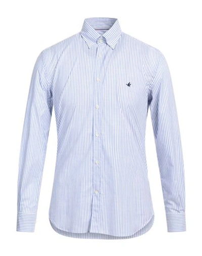 Brooksfield Man Shirt Azure Size 16 ½ Cotton, Elastane In Blue