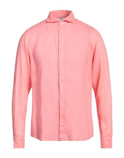 Portofiori Man Shirt Salmon Pink Size 17 Linen