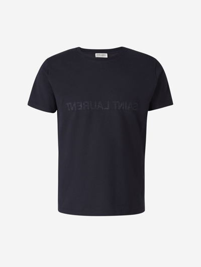 Saint Laurent Mirror Logo T-shirt In Blau Nit