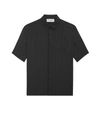 Saint Laurent Tonal Stripe Short Sleeve Silk Button-up Shirt In Black