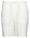 Emporio Armani White Linen Shorts With Drawstring Waist And Side Pockets In White