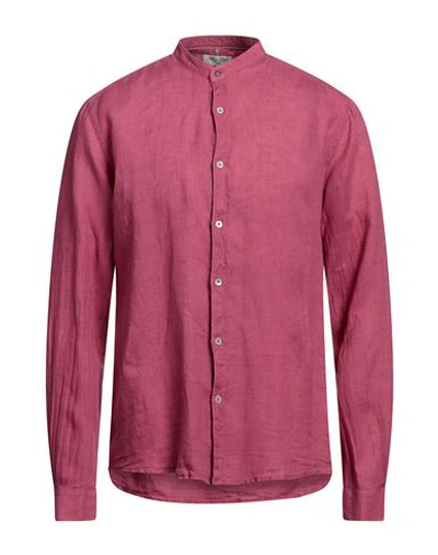 Alley Docks 963 Man Shirt Magenta Size Xxl Linen In Magenta