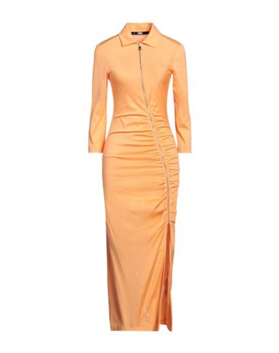 Karl Lagerfeld Jersey Shirt Dress Woman Maxi Dress Mandarin Size S Cotton In Orange