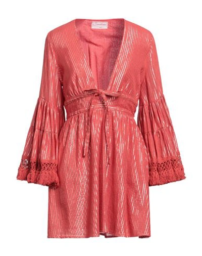 Sundress Woman Mini Dress Coral Size Xs/s Cotton, Metallic Fiber In Red