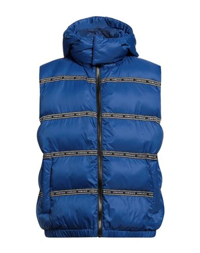 Versace Man Down Jacket Blue Size 46 Polyester