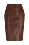 Hugo Boss Seam-detail Pencil Skirt In Lamb Leather In Brown