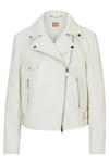 Hugo Boss Leather Jacket With Signature Lining And Asymmetric Zip In White