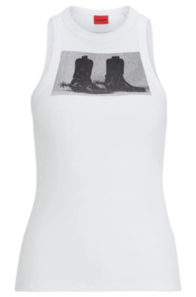 Hugo Stretch-cotton Slim-fit Tank Top With Boot Print In White