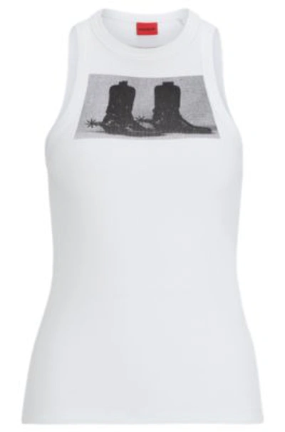 Hugo Boss Stretch-cotton Slim-fit Tank Top With Boot Print In White