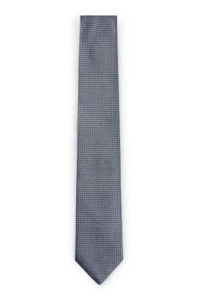 Hugo Boss Silk Tie With Jacquard-woven Micro Pattern In Dark Blue