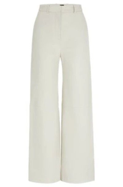 Hugo Boss Regular-fit Leather Trousers With Wide Leg In White