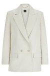 Hugo Boss Longline Double-breasted Jacket In Leather In White