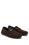 Hugo Boss Suede Moccasins With Branded Hardware And Full Lining In Dark Brown