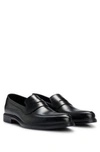 HUGO LEATHER LOAFERS WITH PENNY TRIM AND RUBBER SOLE