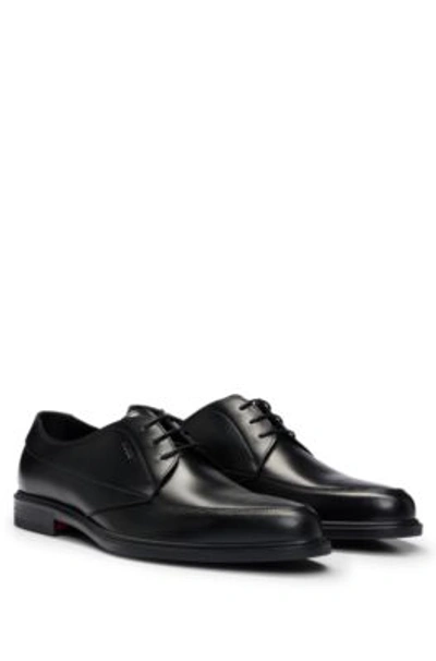 Hugo Leather Derby Lace-up Shoes With Embossed Branding In Black