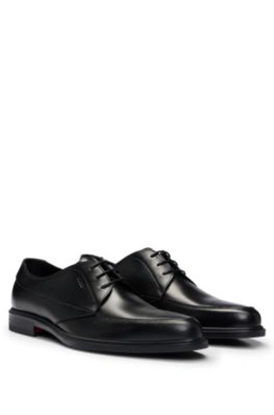 Hugo Boss Leather Derby Lace-up Shoes With Embossed Branding In Black