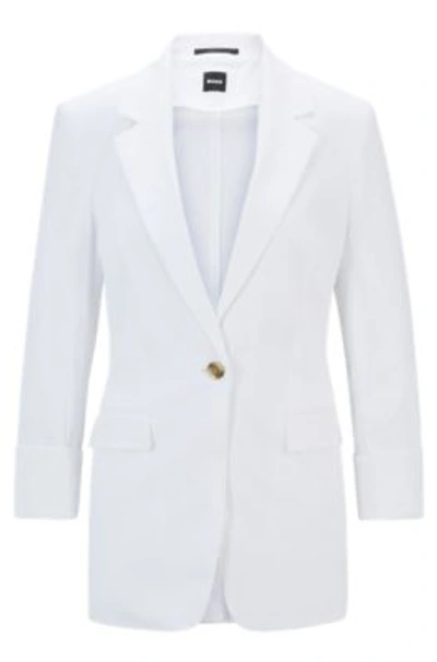 Hugo Boss Regular-fit Jacket In A Linen Blend In White