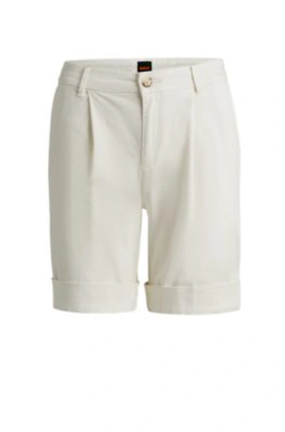 Hugo Boss Relaxed-fit High-rise Shorts In Stretch Cotton In White