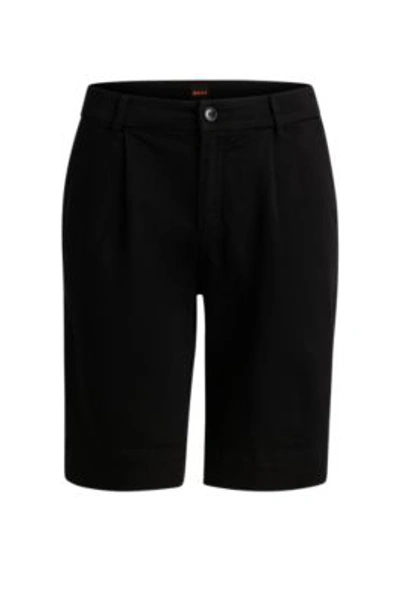 Hugo Boss Relaxed-fit High-rise Shorts In Stretch Cotton In Black