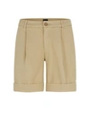 Hugo Boss Relaxed-fit High-rise Shorts In Stretch Cotton In Beige