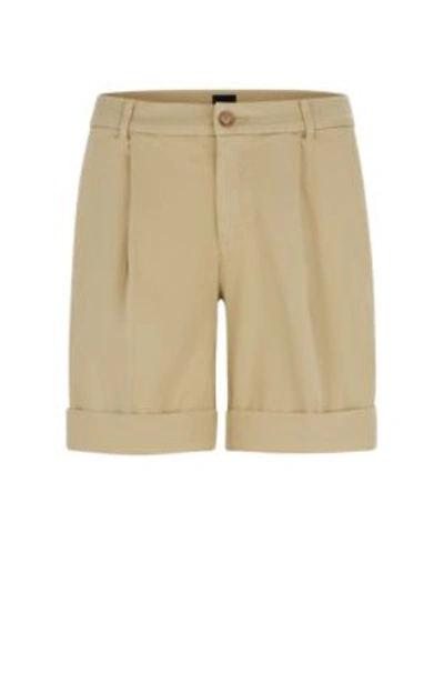 Hugo Boss Relaxed-fit High-rise Shorts In Stretch Cotton In Beige