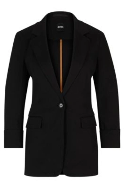 Hugo Boss Regular-fit Jacket In A Linen Blend In Black