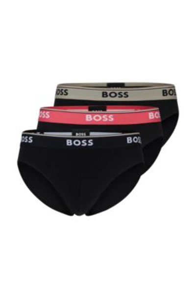 Hugo Boss Three-pack Of Stretch-cotton Briefs With Logo Waistbands In Patterned