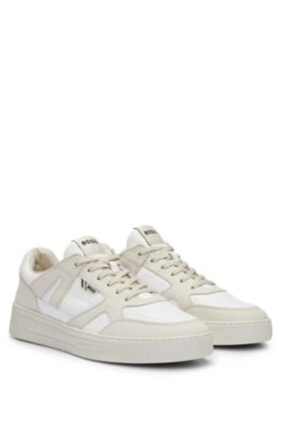 HUGO BOSS MIXED-MATERIAL TRAINERS WITH NUBUCK AND LEATHER