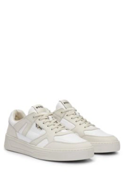 Hugo Boss Mixed-material Trainers With Nubuck And Leather In Light Beige