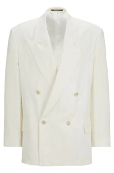 Hugo Boss Relaxed-fit Jacket In Micro-patterned Linen In White