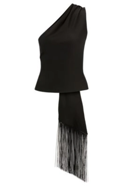 Hugo Boss One-shoulder Blouse With Fringed Scarf Detail In Black