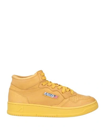 Autry Man Sneakers Mustard Size 10 Soft Leather, Textile Fibers In Yellow