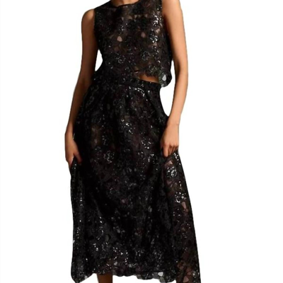 Eva Franco Embroidered Lace Shine Maxi Skirt In Black