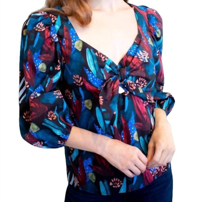 Eva Franco Tropical Sweetheart Blouse In Midnight Jungle In Blue